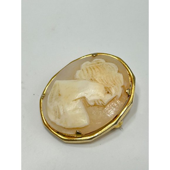 Vintage Shell Cameo Pin Brooch Carved Lady Profile Gold Tone Setting Oval Shaped - Picture 3 of 6